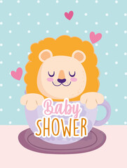 Sticker - Baby shower little lion on cup lovely invitation card