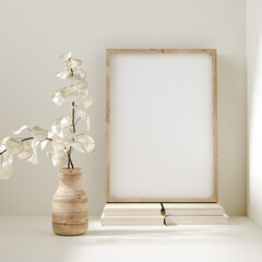 Mock up frame close up in home interior background, Boho style, 3d render