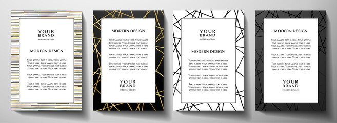 Wall Mural - Modern black and gold frame design set (collection). Formal vector layout background with luxury creative line pattern for note, business poster, brochure template, menu