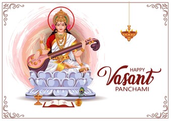 Sarasvati for happy Vasant Panchami Puja of India. vector illustration design