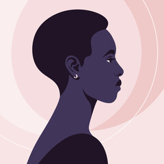 Wall Mural - Portrait of an African woman in profile. The head is on the side. Diversity. Avatar. Vector flat illustration
