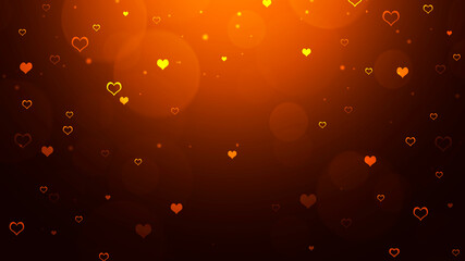 Sticker - Abstract golden brown gradient bokeh background with glowing hearts and sparkles. Valentines day background