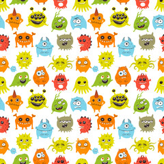 Wall Mural - Seamless pattern with cute doodle monsters. Can be used for wallpaper, pattern fills, textile, web page background, surface textures. Germ doodles.