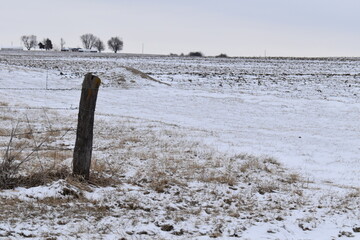 Canvas Print - Snowy Farm Field