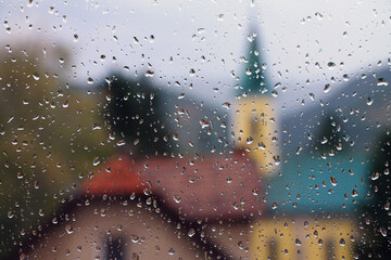 Rain drops on window glass