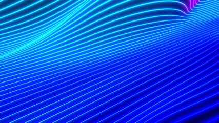 Wall Mural - Abstract colorful wavy background in bright neon blue and purple colors. Modern colorful wallpaper. Seamless loop animation. 3d rendering.