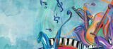 World of music. Painting on canvas. Concept background.