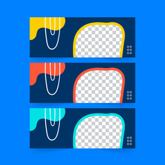 Wall Mural - Abstract banner design web template, Horizontal header web banner. Modern Geometric blue background for website, Social Media Cover ads, invitation card