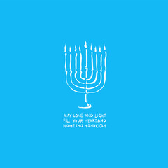 Wall Mural - Hanukkah greeting card, hand written. Jewish holiday elegant greeting card template with menorah. Flyer, poster, banner, party invitation design. Vector illustration