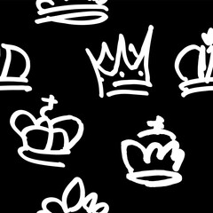 Aufkleber - Crowns pattern. Vector doodle seamless background.