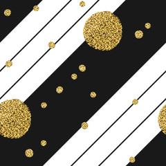 Aufkleber - Diagonal black lines on white background with Golden dots seamless design.