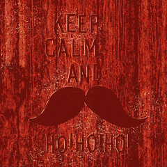 Wall Mural - Ho Ho Ho inscription on red wooden background, cut out effect. Christmas theme background.