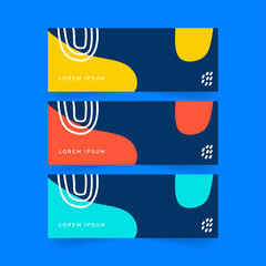 Wall Mural - Abstract banner design web template, Horizontal header web banner. Modern Geometric blue background for website, Social Media Cover ads, invitation card