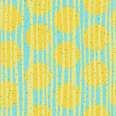 Aufkleber - Yellow dots and lines on blue background. Abstract fresh spring colors seamless vector pattern.