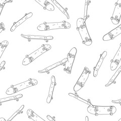 Aufkleber - Skateboards Seamless vector doodles background. Extreme sports theme seamless pattern.