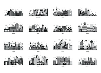 Canvas Print - 
Pack of City Architecture Glyph Illustrations 
