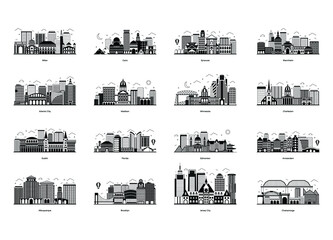 Canvas Print - pack of buildings architecture glyph illustrations