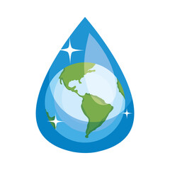 Sticker - water drop with earth planet shining, colorful design