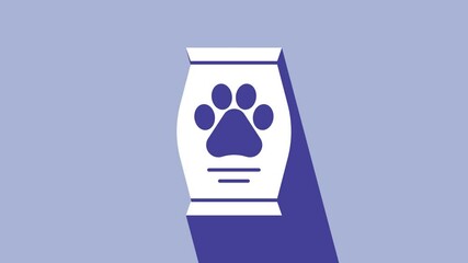 Wall Mural - White Bag of food for dog icon isolated on purple background. Dog or cat paw print. Food for animals. Pet food package. 4K Video motion graphic animation