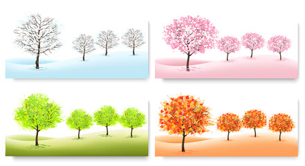 Aufkleber - Four Nature Backgrounds with stylized trees representing different seasons. Vector.