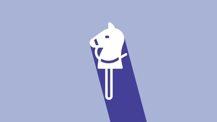 Sticker - White Toy horse icon isolated on purple background. 4K Video motion graphic animation