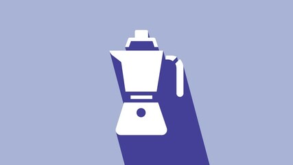 Canvas Print - White Coffee maker moca pot icon isolated on purple background. 4K Video motion graphic animation