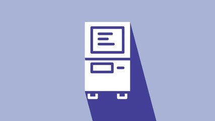 Sticker - White ATM - Automated teller machine icon isolated on purple background. 4K Video motion graphic animation