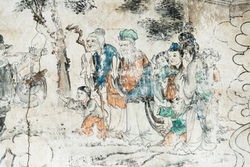 Canvas Print - Mural telling the story of Journey to the West, Xuanzang and his followers, Dafo (Great Buddha) Temple, Zhangye, Gansu Province, China