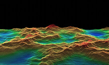3D Rendered Topographic Terrain Wireframe. Color Level Map.