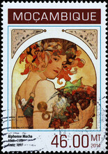 Illustration By Alfonse Mucha On Postage Stamp