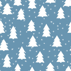  Winter seamless pattern with Christmas tree and snowflakes on color background. Vector illustration for fabric, textile wallpaper, posters, gift wrapping paper. Merry Christmas and New year Vector.