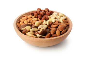Wall Mural - Bowl with different nuts isolated on white background