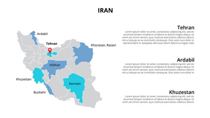 Wall Mural - Iran vector map infographic template divided by states, regions or provinces. Slide presentation