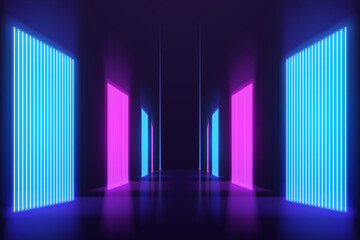 Abstract neon light corridor background