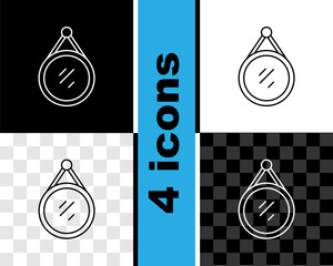 Poster - Set line Mirror icon isolated on black and white, transparent background. Vector.