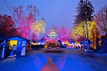 Town of Koprivnica advent park view, night scene of Podravina