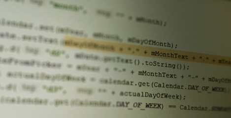 Screen of android application developing code. Lines of code on computer screen