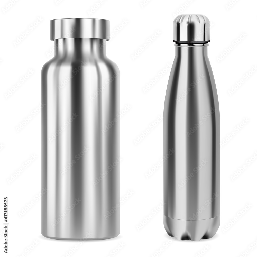 Download Metal Whater Bottle Stainless Steel Bottles Mockup Isolated On White Aluminum Thermo Flask Blank Camping Product Silver Metal Tin For Brand Promotion Empty Can Template Glossy Package Wall Mural Sergej Bajbak