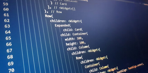 screen of flutter application developing code. lines of code on computer screen