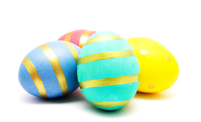 Colorful perfect handmade painted easter eggs isolated on a white background