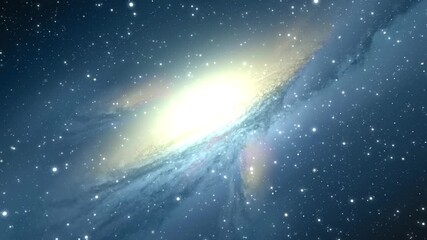 Wall Mural - Slow rotational motion of the camera through open space toward the glowing bright cluster of stars.