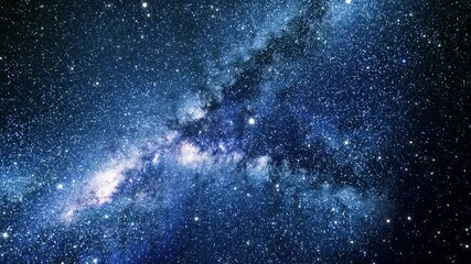 Wall Mural - Slow rotational motion of a camera through open space. Flying past galaxies and star clusters.