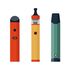 Electronic Cigarettes set. E-cigarette for vaping. Different design vape pens.