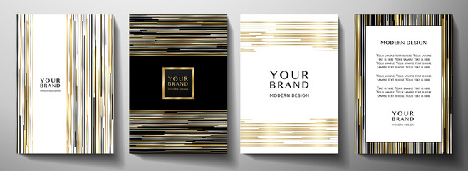 Wall Mural - Modern black cover design set. Luxury creative line pattern in premium colors: black, gold, silver and white. Formal vector layout background for notebook cover, business poster, brochure template