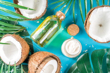 Wall Mural - Coconut oil with fresh coconuts