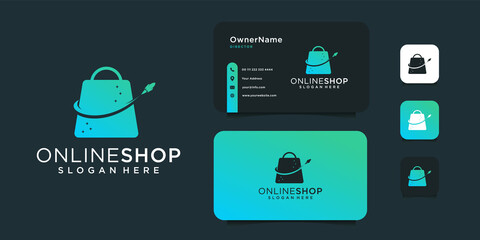 Sticker - Shop bag and rocket logo design with business card template