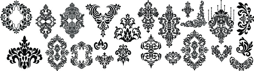 Poster - Set of Oriental vector damask patterns for greeting cards and wedding invitations.