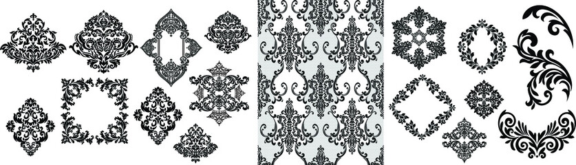 Wall Mural - Set of Oriental vector damask patterns for greeting cards and wedding invitations.