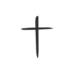 Wall Mural - Hand drawn black grunge cross icon. Christian cross sign, hand-painted cross. Vector illustration isolated on white background
