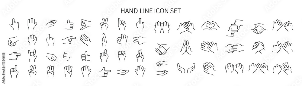 Hand gesture icon set of various shapes - obrazy, fototapety, plakaty 